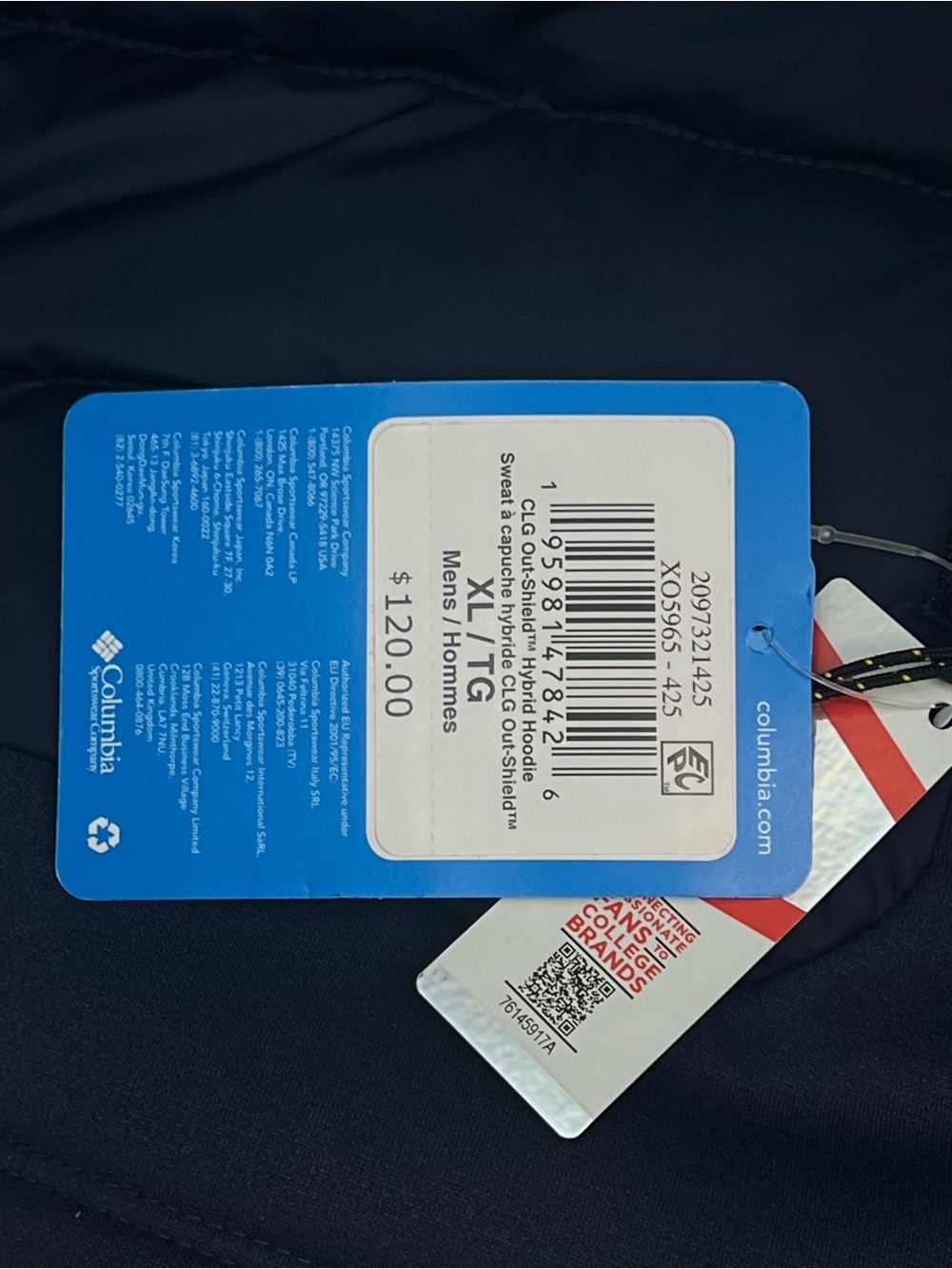 Columbia Michigan Wolverines Omni-Shield Hooded Jacket Men’s XL Blue/Yellow - Picture 7 of 9